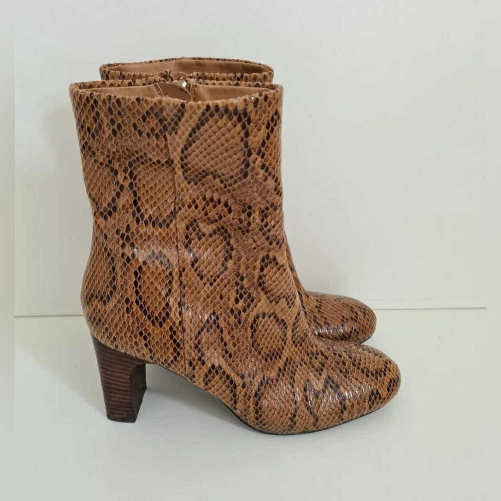 Next brown faux leather ankle boots size 6.5 snakeskin animal print - Picture 4 of 11